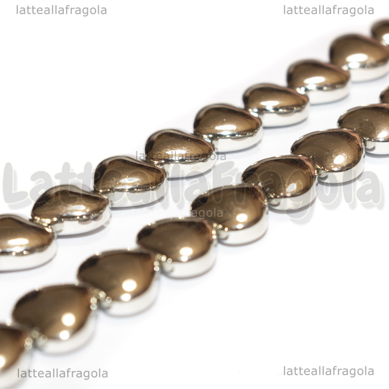 Cuori in Ematite silver plated 9.5x10.5x5mm filo 40cm circa