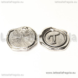 Ciondolo Sigillo lettera T in metallo argento antico 20mm