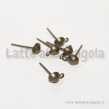 10 Paia Orecchini a perno con semisfera in metallo color bronzo 14x7mm