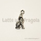 Charm double-face lupo in metallo zincato argento antico 21x10mm