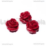 Rosa in Corallo Sintetico Rosso con foro passante 12x7.5mm