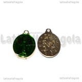 Medaglietta Madonna in rame gold plated smaltato verde 19.5x12mm