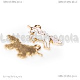 Charm Unicorno in metallo dorato smaltato criniera rosa 20x15mm
