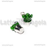 Ciondolo Cactus in vaso 3D in metallo argentato smaltato 15x11mm