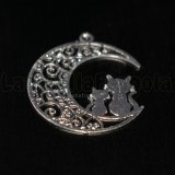 Ciondolo Filigrana Gatti su Luna in ottone silver plated 25x20mm