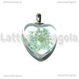 Ciondolo Cuore in vetro con Fiori Celeste 28x20mm