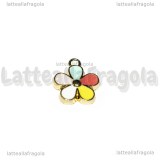 Charm Fiore in metallo dorato smaltato multicolore 16x13mm