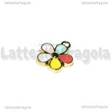 Charm Fiore in metallo dorato smaltato multicolore 16x13mm