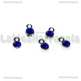 5 Charm argentati punto luce strass blu cobalto 8x5mm