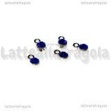 5 Charm argentati punto luce strass blu cobalto 8x5mm