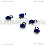 5 Charm argentati punto luce strass blu cobalto 8x5mm