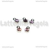 5 Charm argentati punto luce strass rosa 8x5mm