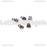 5 Charm argentati punto luce strass rosa 8x5mm