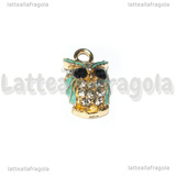 Charm Gufo in metallo dorato smaltato con strass 15x9mm