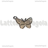Ciondolo Farfalla con pavé di strass in metallo argentato 19.5x16.5mm
