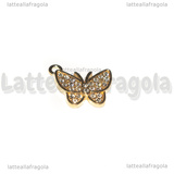 Ciondolo Farfalla con pavé di strass in metallo dorato 19.5x16.5mm