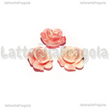 3 Rose in Corallo Sintetico Rosa Screziato con foro passante 10mm