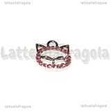 Ciondolo Gatto con pavé di strass Rosa in metallo argentato 13.5x12.5mm