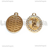 Ciondolo Medaglietta Madonna con Strass in metallo Gold Plated 22x15mm