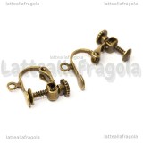 Coppia orecchini a vite e clip in ottone color bronzo con anellino per pendenti