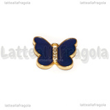 Ciondolo Farfalla con strass in metallo dorato smaltato Blu 18x20mm