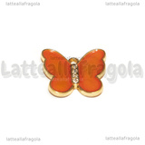 Ciondolo Farfalla con strass in metallo dorato smaltato Arancio 18x20mm