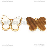 Ciondolo Farfalla con strass in metallo dorato smaltato Bianco 18x20mm