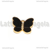 Ciondolo Farfalla con strass in metallo dorato smaltato Nero 18x20mm