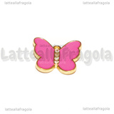 Ciondolo Farfalla con strass in metallo dorato smaltato Rosa Acceso 18x20mm