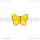 Ciondolo Farfalla con strass in metallo dorato smaltato Giallo 18x20mm