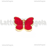 Ciondolo Farfalla con strass in metallo dorato smaltato Rosso 18x20mm