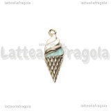 Charm Cono Gelato in metallo argentato smaltato 24x8mm