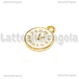 Ciondolo Orologio in metallo smaltato dorato 17.5x13.5mm