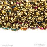 5 Rondelle in rame Gold plated con strass colorati 5x2.5mm
