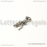 Charm cerbiatto double-face in metallo argento antico 19x8mm