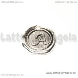 Ciondolo Sigillo lettera A in metallo argento antico 20mm