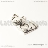 Ciondolo gatto in metallo argento antico 22x14mm