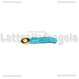 Charm Cornetto Portafortuna 3D in metallo dorato smaltato azzurro 20x4mm