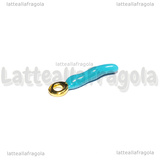 Charm Cornetto Portafortuna 3D in metallo dorato smaltato azzurro 20x4mm