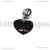 Ciondolo Cuore Forever in Acciaio Inox con strass rosa 13.5x14mm