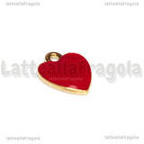 Charm Cuore in metallo dorato smaltato Rosso 12.5x11mm