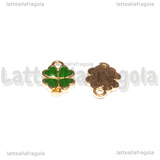 Charm Quadrifoglio in metallo dorato smaltato 13.5x10mm