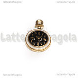 Charm Orologio da Taschino in metallo dorato smaltato 17x11.5mm