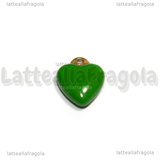 Ciondolo Cuore 3D in Acciaio Inox Dorato smaltato Verde 12x10.5mm