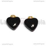 Ciondolo Cuore 3D in Acciaio Inox Dorato smaltato Nero 12x10.5mm