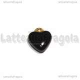 Ciondolo Cuore 3D in Acciaio Inox Dorato smaltato Nero 12x10.5mm