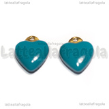 Ciondolo Cuore 3D in Acciaio Inox Dorato smaltato Azzurro 12x10.5mm