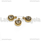 3 Charms Punto Luce in Acciaio Inox Dorato Cristal 8.5x6mm