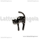 Ciondolo Gatto in metallo smaltato nero 27x17mm