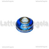 Perla in Lampwork Blu righe Oro Metallizzato 14x10mm